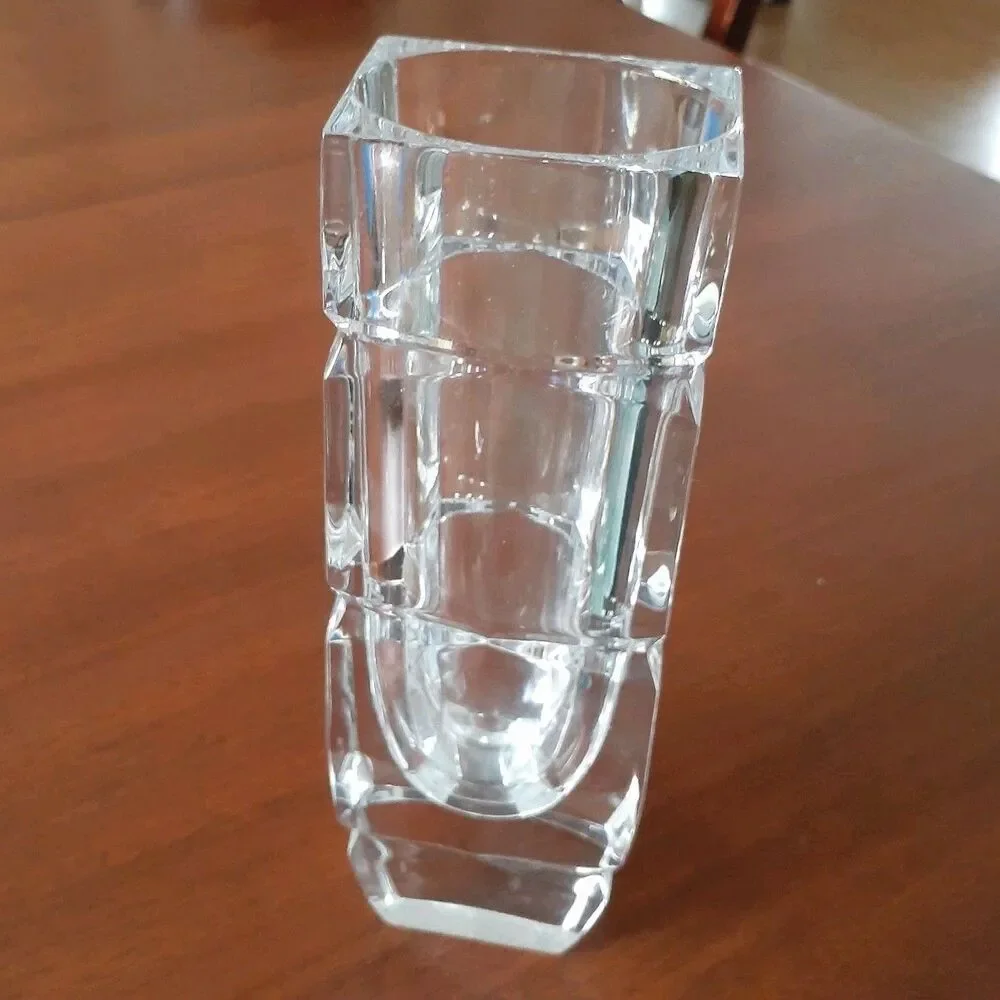 Heavy lead Crystal Bud Vase blocky Rectangular Shape glass flower vase block